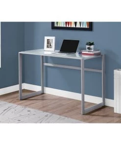 Monarch Specialties Computer Desk, 48"L, Silver Metal/ White Tempered Glass