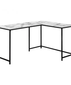 Monarch Specialties COMPUTER DESK - 58"L / WHITE MARBLE / BLACK METAL CORNER