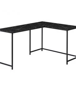 Monarch Specialties COMPUTER DESK - 58"L / BLACK MARBLE / BLACK METAL CORNER