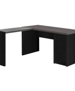 Monarch Specialties COMPUTER DESK - BLACK / GREY TOP CORNER W/ TEMPERED GLASS