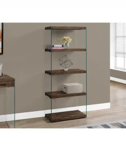 Monarch Specialties Bookcase, 60"H, Brown Reclaimed Wood-Look /Glass Panels