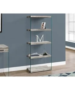 Monarch Specialties Bookcase, 60"H, Grey Reclaimed Wood-Look /Glass Panels