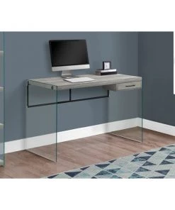 Monarch Specialties Computer Desk, 48"L, Grey Reclaimed Wood, Glass Panels