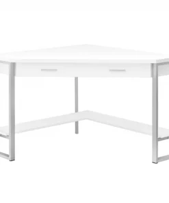 Monarch Specialties COMPUTER DESK - 42"L / WHITE CORNER / SILVER METAL