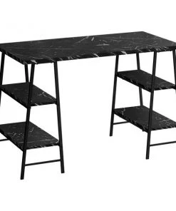 Monarch Specialties COMPUTER DESK - 48"L / BLACK MARBLE-LOOK / BLACK METAL
