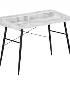 Monarch Specialties COMPUTER DESK - 48"L / WHITE MARBLE-LOOK / BLACK METAL