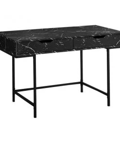 Monarch Specialties COMPUTER DESK - 48"L / BLACK MARBLE-LOOK / BLACK METAL