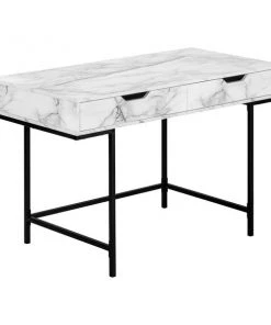 Monarch Specialties COMPUTER DESK - 48"L / WHITE MARBLE-LOOK / BLACK METAL