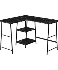 Monarch Specialties Corner Computer Desk - 48"L / Black Marble-Look / Black Metal