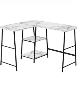 Monarch Specialties Corner Computer Desk - 48"L / White Marble-Look / Black Metal