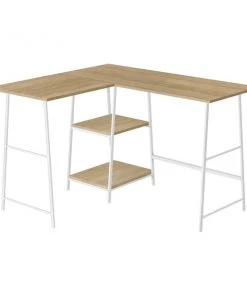 Monarch Specialties Corner Computer Desk - 48"L / Natural Wood-Look Top / White Metal