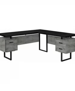 Monarch Specialties COMPUTER DESK - 70"L / BLACK/ CONCRETE/ BLACK METAL / L/R