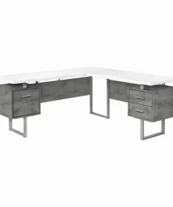 Monarch Specialties COMPUTER DESK - 70"L / WHITE/ CONCRETE/ SILVER METAL/ L/R