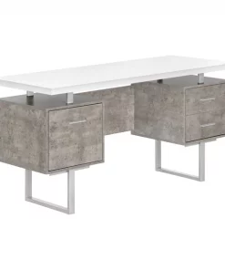 Monarch Specialties COMPUTER DESK - 60"L / WHITE/ GREY CONCRETE/ SILVER METAL