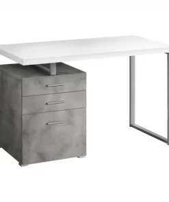 Monarch Specialties COMPUTER DESK - 48"L / WHITE/ CONCRETE/ SILVER METAL/ L/R