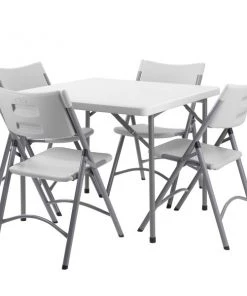 National Public Seating NPS 36" x 36" Heavy Duty Folding Table, Speckled Gray and Chair Package