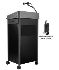 Oklahoma Sound Greystone Lectern with Sound and Wireless Tie Clip/Lavalier Mic