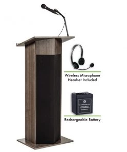 Oklahoma Sound Power Plus Lectern and Rechargeable Battery with Wireless Headset Mic, Ribbonwood