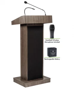 Oklahoma Sound Orator Lectern and Rechargeable Battery with Wireless Handheld Mic, Ribbonwood