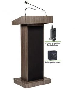 Oklahoma Sound Orator Lectern and Rechargeable Battery Wireless Tie Clip/Lavalier Mic, Ribbonwood