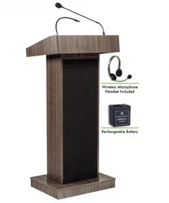 Oklahoma Sound Orator Lectern and Rechargeable Battery with Wireless Headset Mic, Ribbonwood
