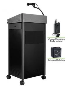 Oklahoma Sound Greystone Lectern, Sound, Rechargeable Battery, Wireless Tie Clip Mic