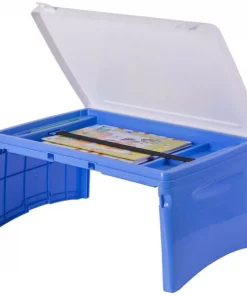 Basicwise Kids Portable Fold-able Plastic Lap Tray, Blue and White