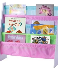 Basicwise 4 Tiered Colorful Lined Kids' Sling Magazine Book Rack