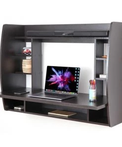 Basicwise Wall Mount Laptop Office Desk with Shelves, Black