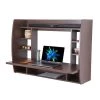 Basicwise Wall Mount Laptop Office Desk with Shelves, Brown