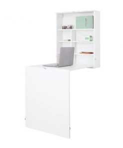 Basicwise Wall Mount Laptop Fold-out Desk with Shelves, White