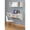 Basicwise Wall Mounted Office Computer Desk and Floating Hutch Cabinet, White