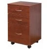 Basicwise Office File Cabinet 3 Drawer Chest with Rolling Casters, Cherry