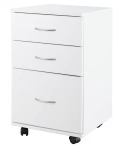 Basicwise Office File Cabinet 3 Drawer Chest with Rolling Casters, White