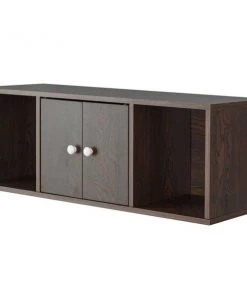 Basicwise Wall Mounted Computer Cabinet Floating Hutch, Brown