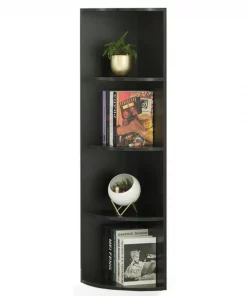 Basicwise Wall Corner 4 Tier Shelves Bookcase, Black