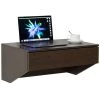 Basicwise Wall Mounted Office Computer Desk with Drawer, Brown