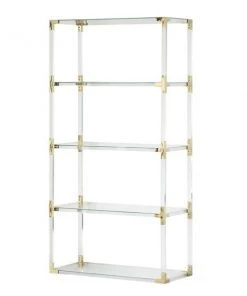 Fabulaxe Acrylic Gold Metal Modern 4 Shelf Etagere Bookcase with Glass Shelves