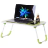 Basicwise Bed Tray Laptop Foldable Table, Kids Lap Desk Homework Table, Green