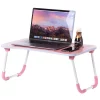 Basicwise Bed Tray Laptop Foldable Table, Kids Lap Desk Homework Table, Pink