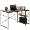 Basicwise Industrial Rectangular Wood and Metal Home Office Computer Desk with 2 Side Shelves, Cherry