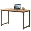 Basicwise Wooden Writing Desk Homes Office Table with Sturdy Metal Frame, Cherry