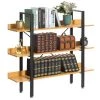 Fabulaxe Industrial 3 Shelf Wood and Metal Etagere Rustic Bookcase Free Standing Bookshelf