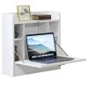 Basicwise Wall Mount Folding Laptop Writing Computer or Makeup Desk with Storage Shelves and Drawer, White