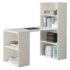 Basicwise Computer Writing Workstation Table with Combo Bookshelf Bookcase, White Large
