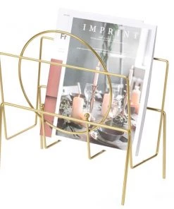Fabulaxe Gold Metal Modern Decorative Freestanding Floor Magazine Book Rack Storage Holder