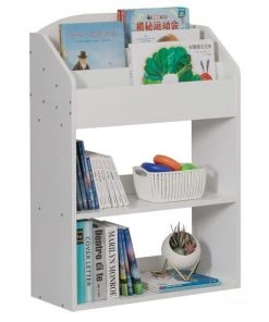 Basicwise White Modern Wooden Storage Bookcase with Shelf, Playroom Bedroom Living and Office