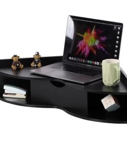 Basicwise Blk Corner Desk Heart Shaped Wall Mntd Office Table w/Drawer and Two Shelves Computer Writing Desk