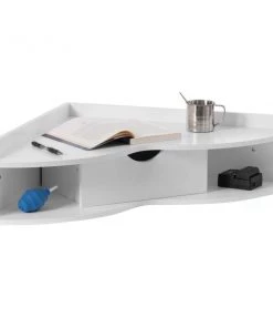 Basicwise White Corner Desk Heart Shaped Wall Mntd Office Table w/Drawer and 2 Shelves Computer Writing Desk