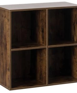 Basicwise Modern Wooden Toy Storage Bookshelf 4 Cube Organizer Square Bookcase, Walnut